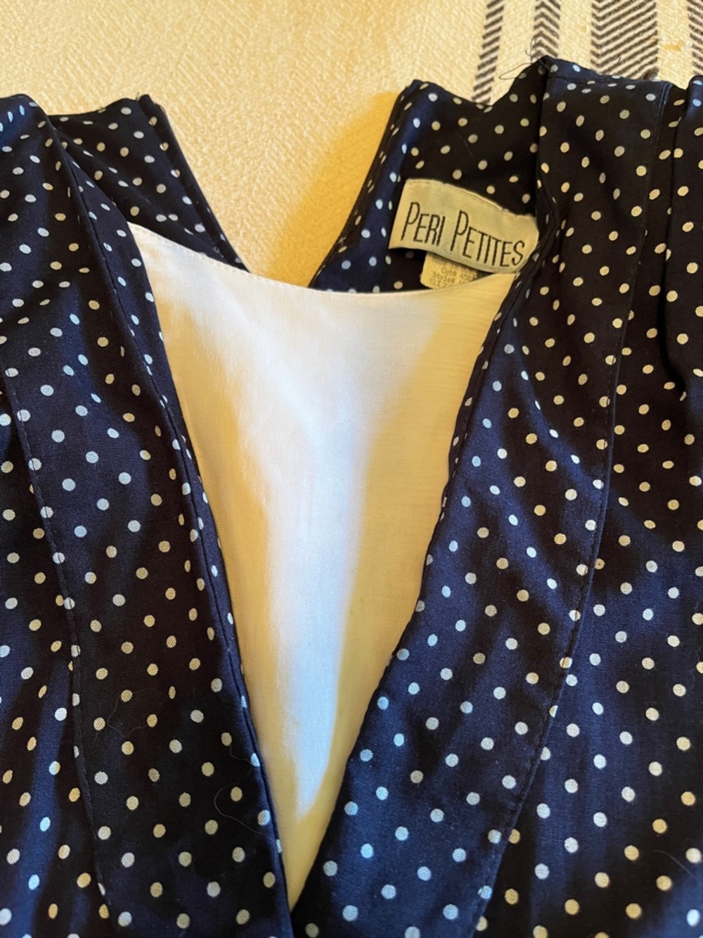 Vintage Navy Polka Dot Midi Dress with Wrap Bodice made in USA - Picture 5 of 14